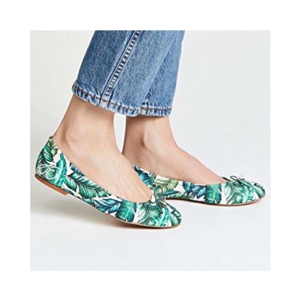 Sam Edelman Felicia Ballet Flats 7.5 Palm Leaf Tropical Print Resort Vacation